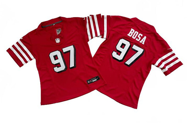 Women's San Francisco 49ers #97 Nick Bosa New Red 2023 F.U.S.E. Football Stitched Jersey(Run Small)